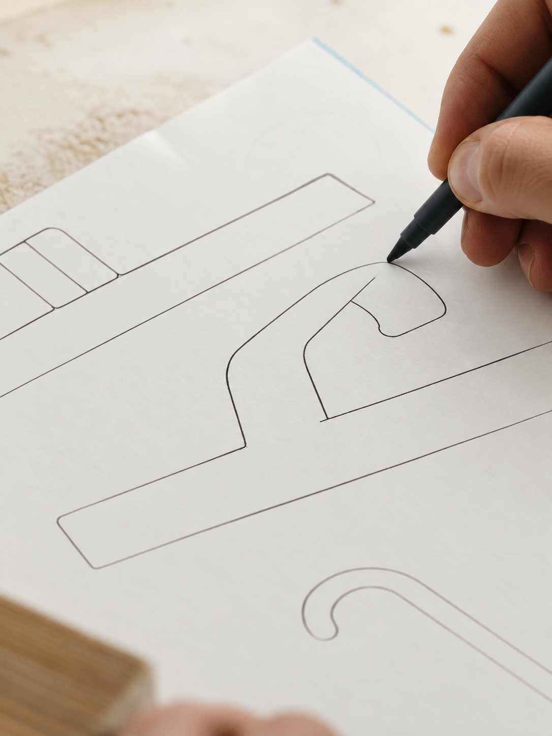 Design sketch of the dancemoon JustHang shower squeegee