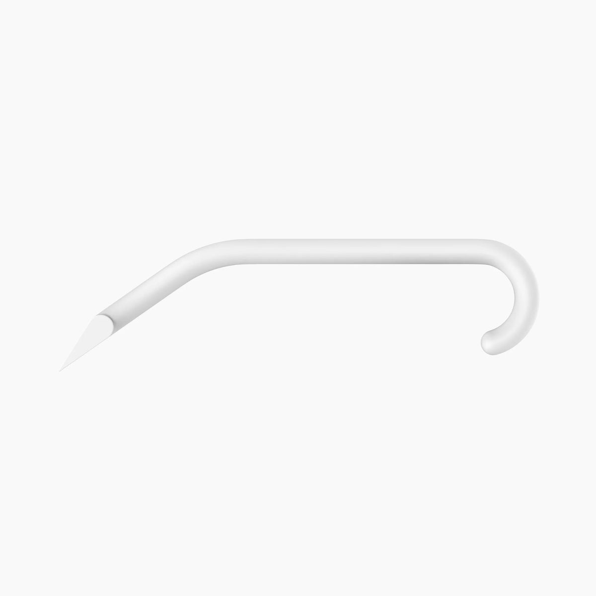 Close-up of the built-in hanging hook on the White dancemoon JustHang shower squeegee