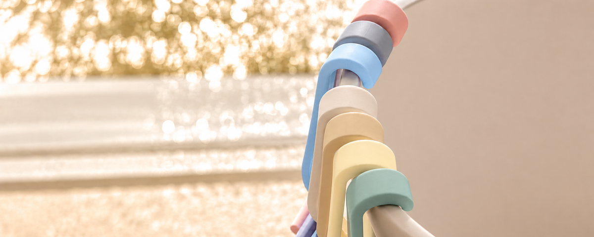 dancemoon JustHang silicone shower squeegees displayed in multiple colors