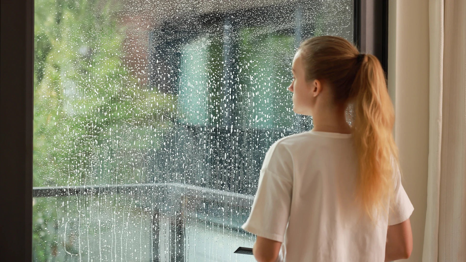 glass door with water drip